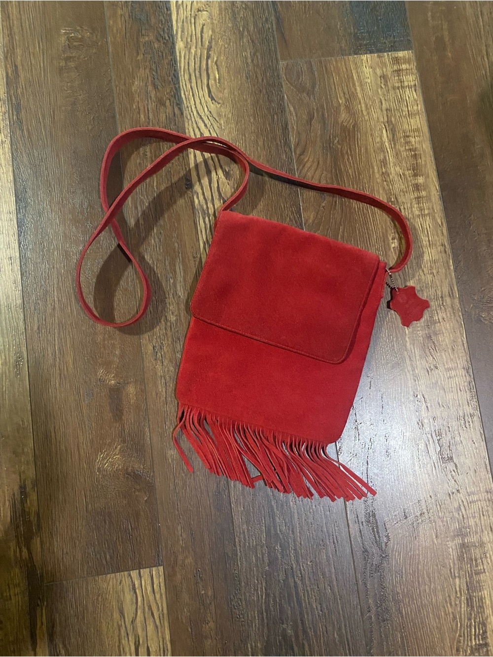 Arizona Jean Company Red Suede Fringe Crossbody Bag